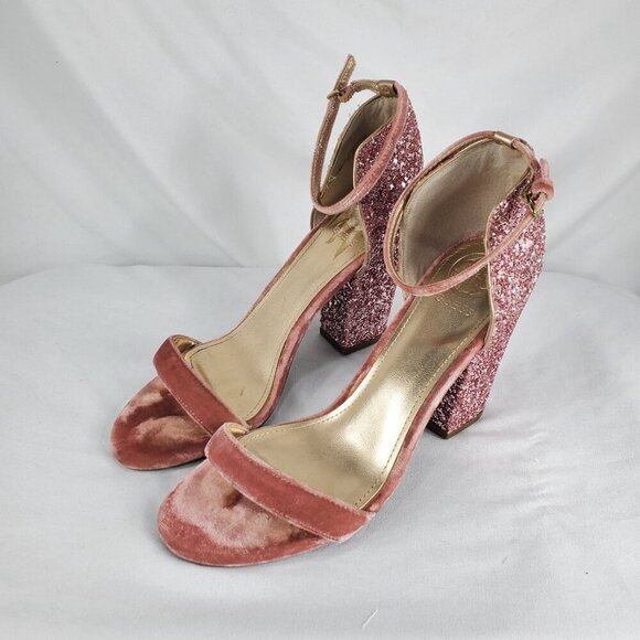 Guess Women's Pink Ankle Strap Sandals BamBam Glitter Open Toe Size 8M - Picture 3 of 11